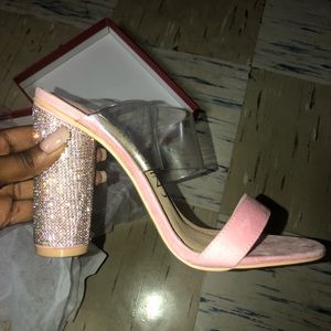 Rhinestone clear strap heel